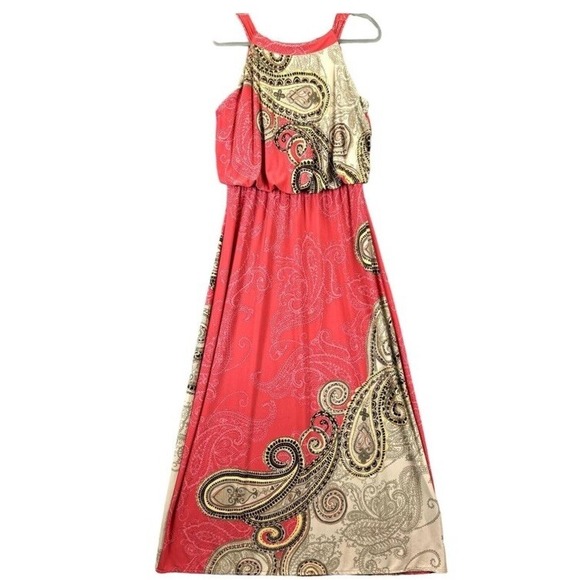 Chico's Dresses & Skirts - Chico's Contrast Paisley Hope Blouson Sleeveless Coral Maxi Dress Size 2 L